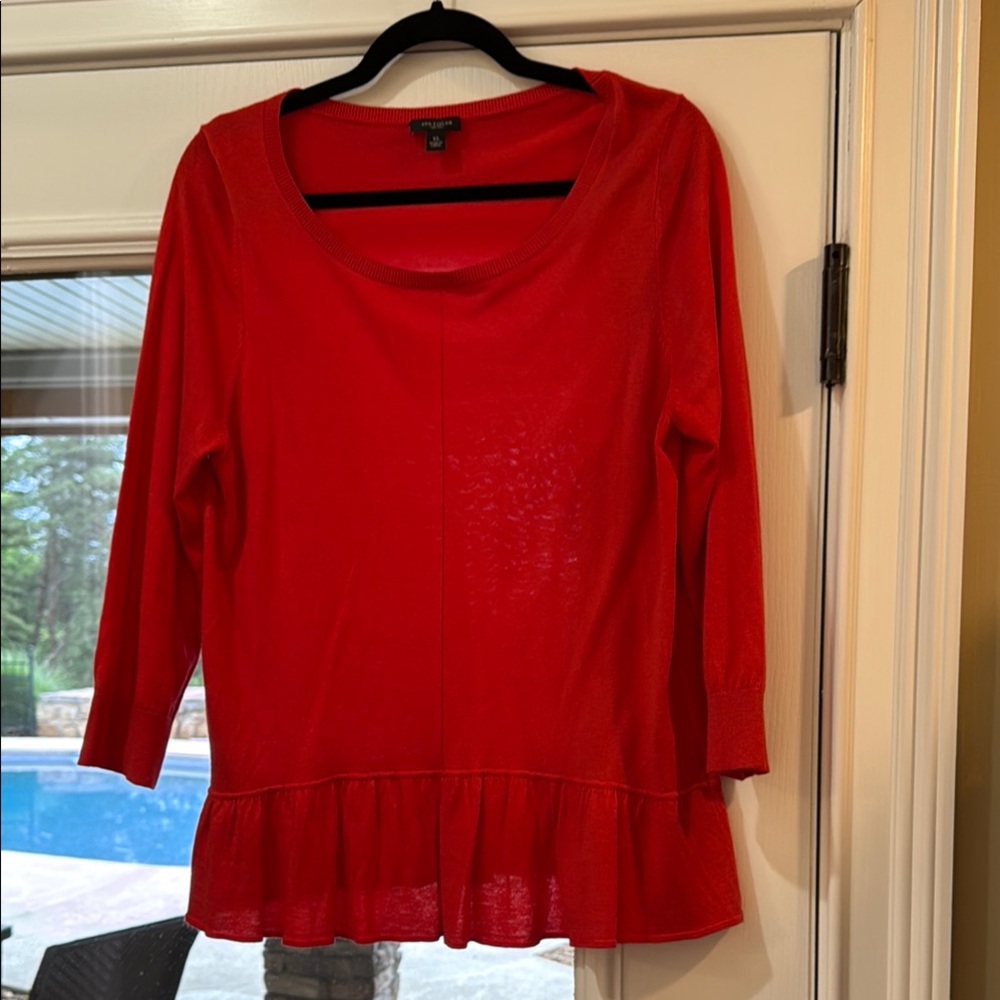 Ann Taylor Red Ruffle (Peplum) Hem Sweater – Size XL
